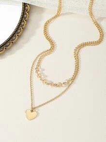 Heart Charm Layered Choker - Yellow Gold - View 4