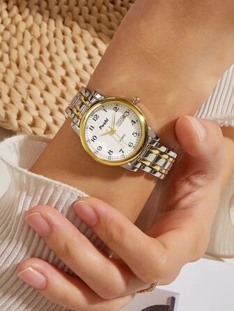  1pc POSHI Women's Quartz Watch With Day Date Simple Dial, Comes In Original Gift Box