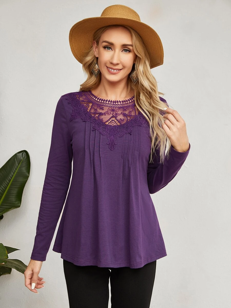 EMERY ROSE Camiseta con encaje - Morado - Ver 1