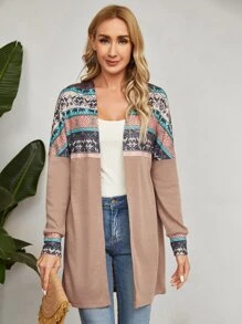 EMERY ROSE Abrigo con estampado geométrico de hombros caídos con parte delantera abierta - Multicolor - Ver 1