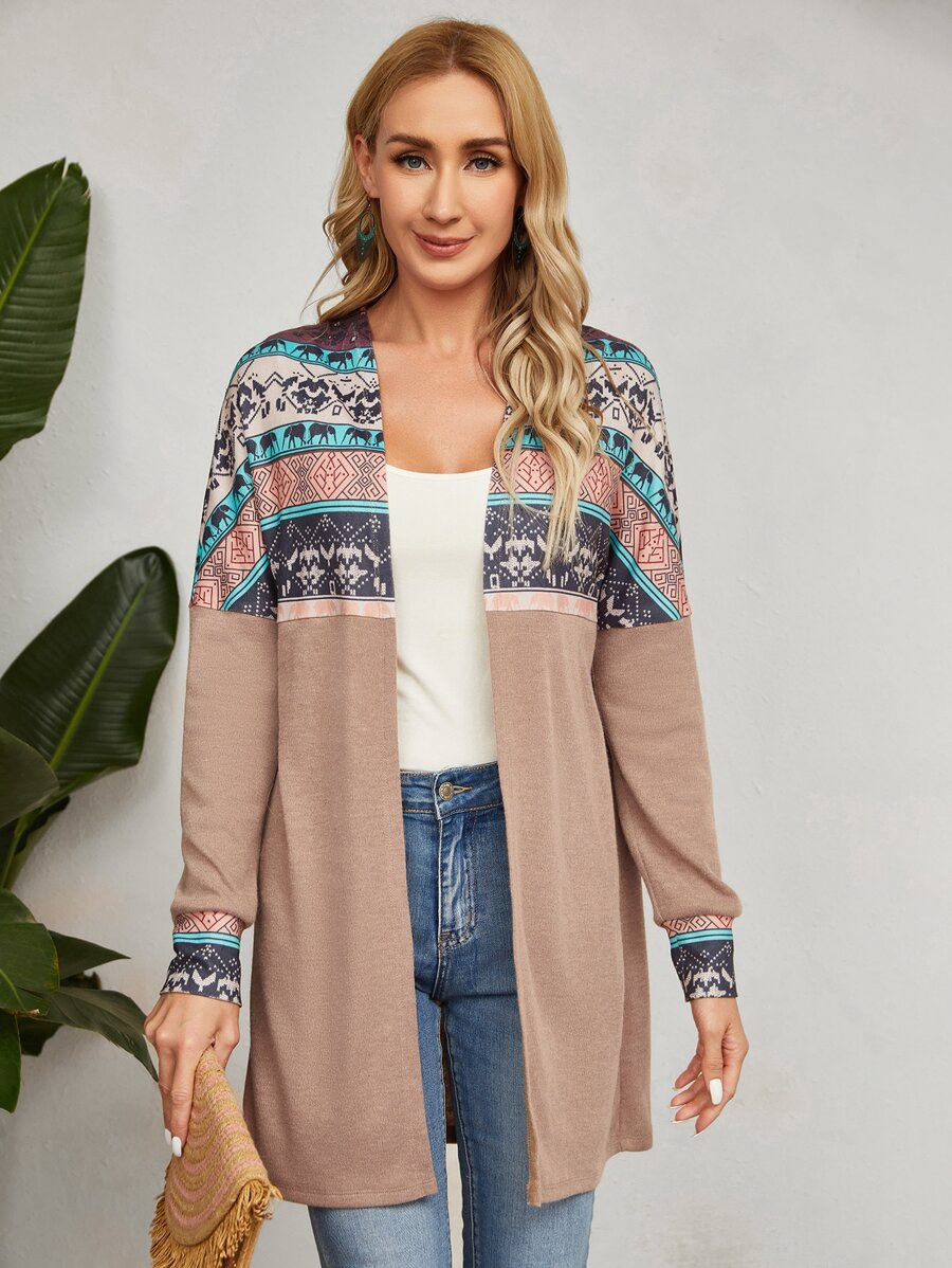 EMERY ROSE Abrigo con estampado geométrico de hombros caídos con parte delantera abierta - Multicolor - Ver 1