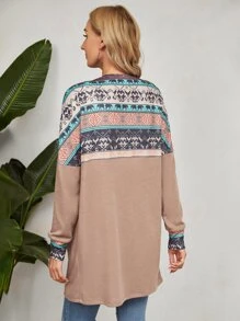 EMERY ROSE Abrigo con estampado geométrico de hombros caídos con parte delantera abierta - Multicolor - Ver 2