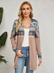 EMERY ROSE Abrigo con estampado geométrico de hombros caídos con parte delantera abierta - Multicolor - Ver 3