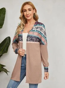 EMERY ROSE Abrigo con estampado geométrico de hombros caídos con parte delantera abierta - Multicolor - Ver 4