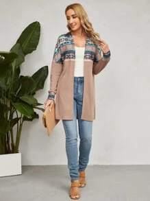 EMERY ROSE Abrigo con estampado geométrico de hombros caídos con parte delantera abierta - Multicolor - Ver 5