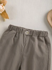 男嬰補丁貼口袋前排扣襯衫和褲子 - 棕色 - 查看 6