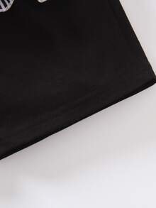 Niñas Shorts con top de rayas ribete con fruncido de cuello asimétrico - Blanco y Negro - Ver 6