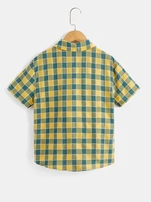 SHEIN 男孩格紋印花口袋貼布襯衫