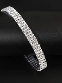 1pc Fashionable Simple & Luxurious Rhinestone Elastic Anklet, Versatile Style - Silver - View 3