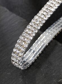 1pc Fashionable Simple & Luxurious Rhinestone Elastic Anklet, Versatile Style - Silver - View 1