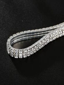 1pc Fashionable Simple & Luxurious Rhinestone Elastic Anklet, Versatile Style - Silver - View 4