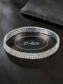 1pc Fashionable Simple & Luxurious Rhinestone Elastic Anklet, Versatile Style - Silver - View 5