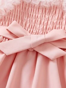 小女童網紗拼接荷葉邊吊帶連衣裙 - 粉色 - 查看 4