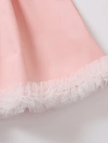 小女童網紗拼接荷葉邊吊帶連衣裙 - 粉色 - 查看 5