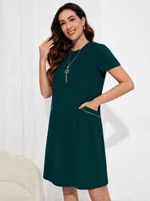 EMERY ROSE Đầm Túi Dây kéo màu trơn Giải trí - Màu xanh lá cây đậm - Xem 3