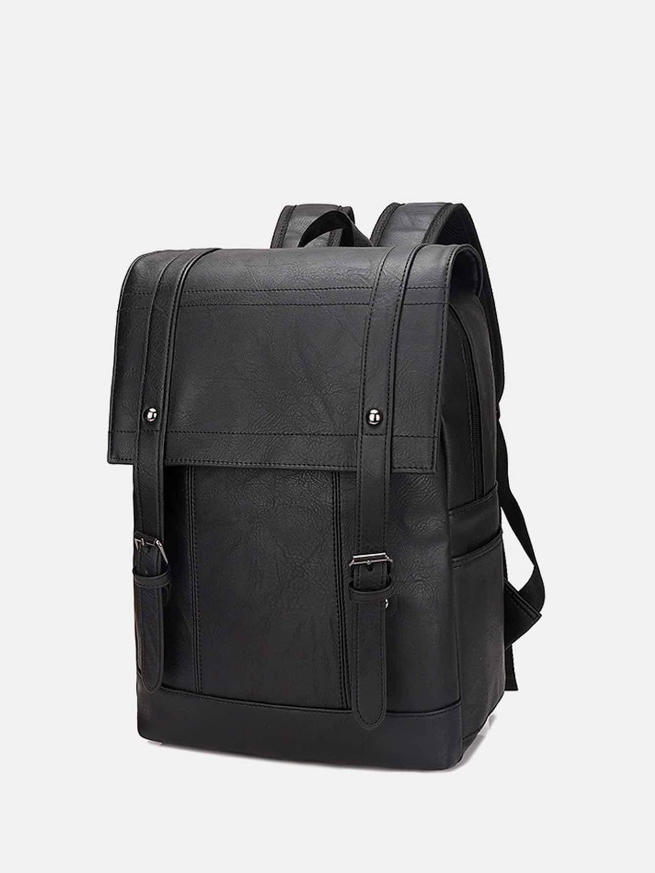 Men Studded Decor Satchel Backpack - Black - View 1