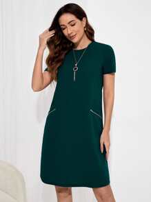 EMERY ROSE Đầm Túi Dây kéo màu trơn Giải trí - Màu xanh lá cây đậm - Xem 4