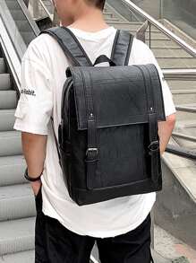 Men Studded Decor Satchel Backpack - Black - View 2