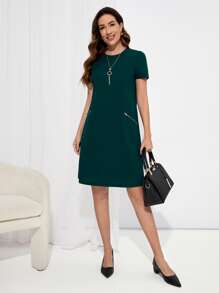 EMERY ROSE Đầm Túi Dây kéo màu trơn Giải trí - Màu xanh lá cây đậm - Xem 5