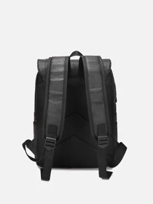 Men Studded Decor Satchel Backpack - Black - View 5