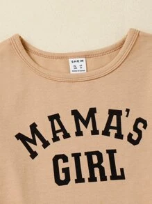 SHEIN Genkimix Kids 年輕女孩字母圖案t恤和喇叭褲 - 彩色 - 查看 4