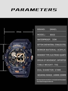 SMAEL 1 pieza reloj deportivo con pantalla dual para hombre - Azul - Ver 3