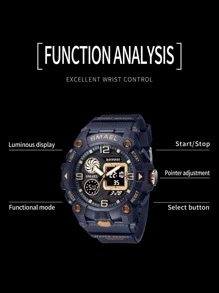 SMAEL 1 pieza reloj deportivo con pantalla dual para hombre - Azul - Ver 5