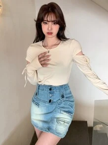 DAZY 镂空结边 T 恤外出上衣，秋季服装长袖女式上衣