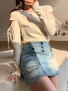 DAZY 镂空结边 T 恤外出上衣，秋季服装长袖女式上衣