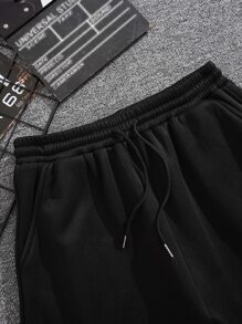 Manfinity Dauomo Men Drawstring Waist Slant Pocket Shorts - Black - View 6