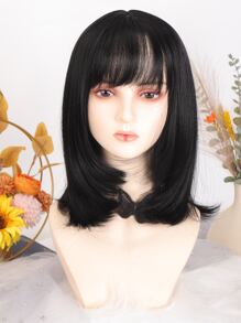 Short Straight Bob Wigs With Bangs Black Natural Synthetic Hair For Women Daily Cosplay Heat Resistant Fiber