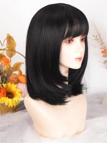 Short Straight Bob Wigs With Bangs Black Natural Synthetic Hair For Women Daily Cosplay Heat Resistant Fiber