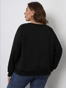 SHEIN LUNE Sudadera con estampado de corazón y slogan de manga raglán - Negro - Ver 2