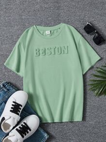 SHEIN 男孩字母圖案T恤 - 薄荷綠 - 查看 1