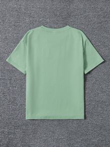 SHEIN 男孩字母圖案T恤 - 薄荷綠 - 查看 2