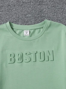 SHEIN 男孩字母圖案T恤 - 薄荷綠 - 查看 3