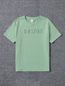 SHEIN 男孩字母圖案T恤 - 薄荷綠 - 查看 5