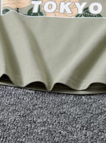 SHEIN 男孩波浪和日文字元圖案T恤 - 薄荷綠 - 查看 4