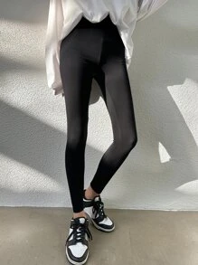 DAZY Solid Elastic Waist Leggings Fall Tights - Black - View 8