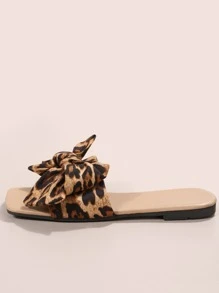 蝴蝶结装饰带女士平底凉鞋，时尚日常一脚蹬方头拖鞋