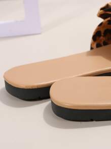 蝴蝶结装饰带女士平底凉鞋，时尚日常一脚蹬方头拖鞋