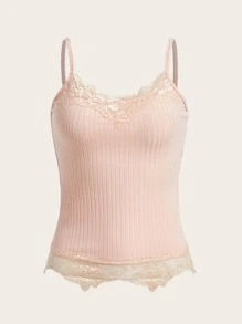 ROMWE 蕾絲拼接吊帶上衣 - 珊瑚粉 - 查看 5