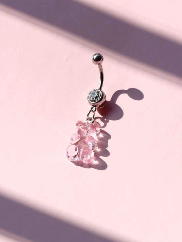 Bear & Rhinestone Decor Navel Belly Ring Popular Piercing Body Jewelry
