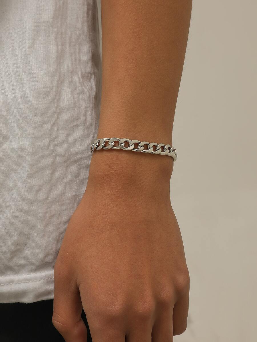 Fashionable and Popular Men Minimalist Chain Bracelet for Jewelry Gift and for a Stylish Look - Silver - View 1