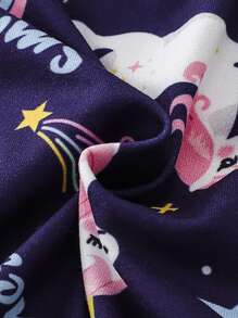 Toddler Girls Unicorn & Letter Graphic Ruffle Hem Smock Dress - Navy Blue - View 3