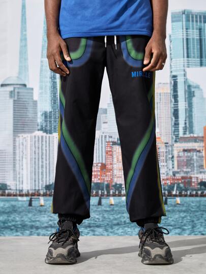 Street Life Hombres Pantalones con estampado de letra de cintura con cordón