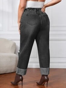 Jeans ajustados mom desgarro de talle alto - Negro - Ver 2