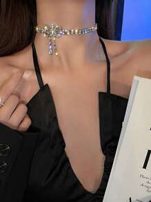 Rhinestone Bow Decor Choker - Silver - View 2