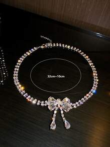 Rhinestone Bow Decor Choker - Silver - View 4