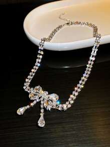 Rhinestone Bow Decor Choker - Silver - View 5